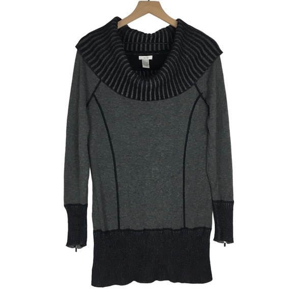 CACHE Sweater Tunic Cowl Off Shoulder Long Sleeve Ribbed Zipper Cuffs Size Large - Picture 1 of 12